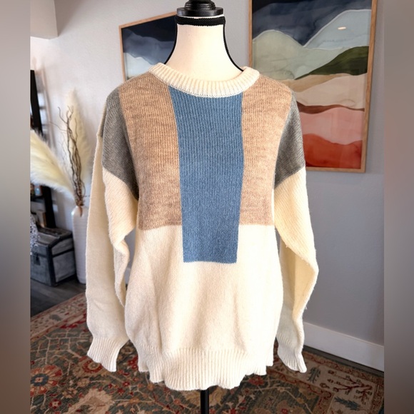 Michael Gerald Other - Vintage Colorblock Crewneck Sweater - Cream, Blue, Gray, Tan